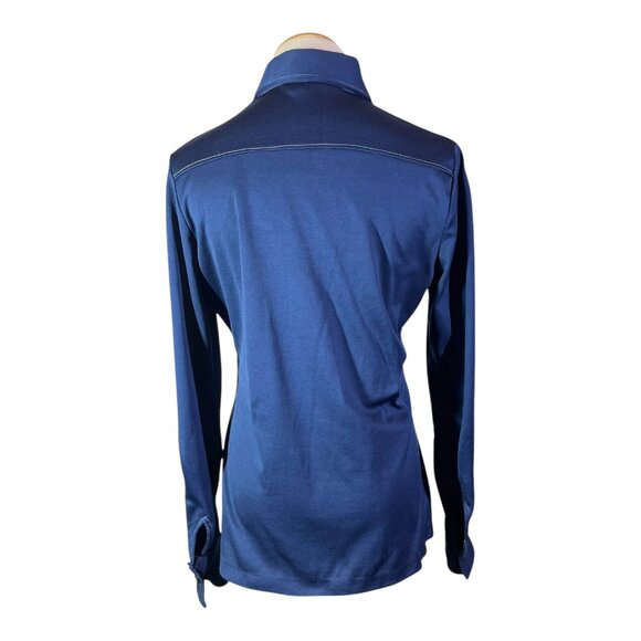 Vintage 1970s Tami Navy Blue Button-Up Shirt Collared Polyester - Picture 13 of 13